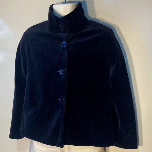 Talbots SZ 4P Navy velvet boxy blazer jacket Dark Romantic Formal Whimsigoth - Picture 5 of 10